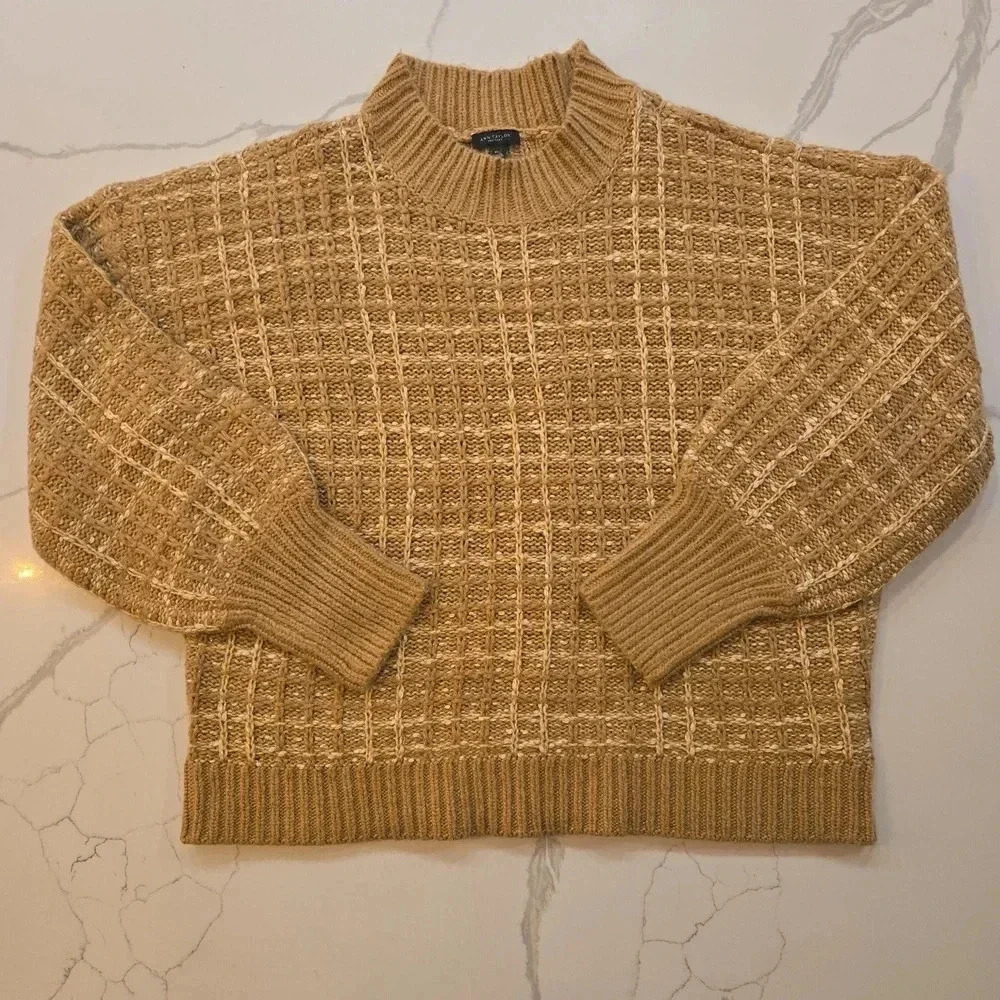 Ann Taylor Crewneck Long Sleeve Knit Sweater Champagne Tan Womens Size XL